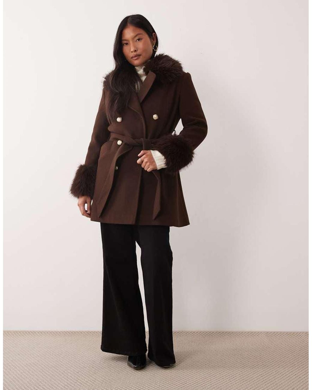 Miss Selfridge Brown Formal Belted Coat