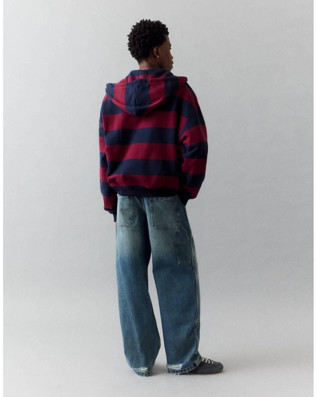 Pull&Bear Blue Striped Zip-up Sweatshirt With Hood for men
