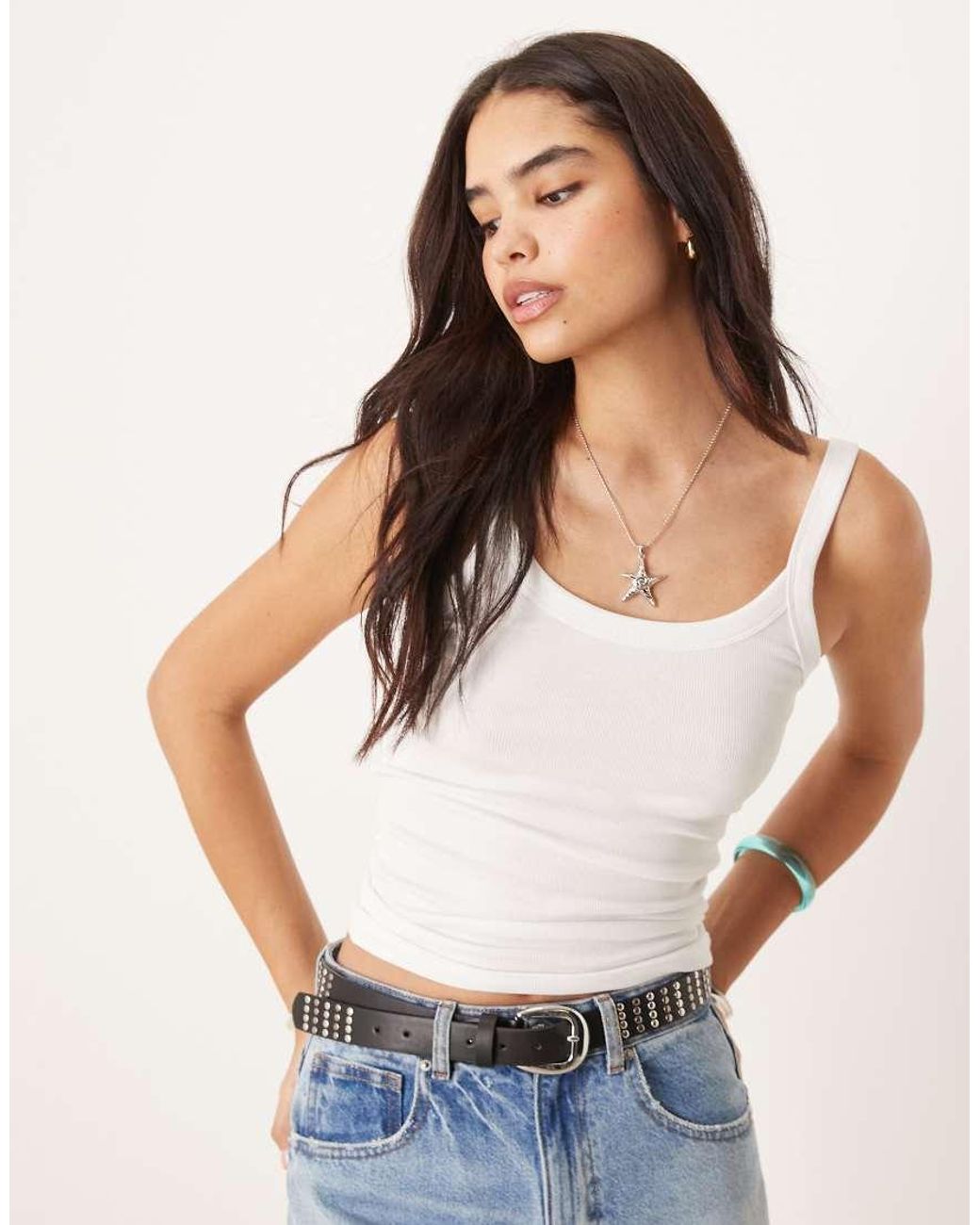 Gina Tricot White Rib Singlet Top