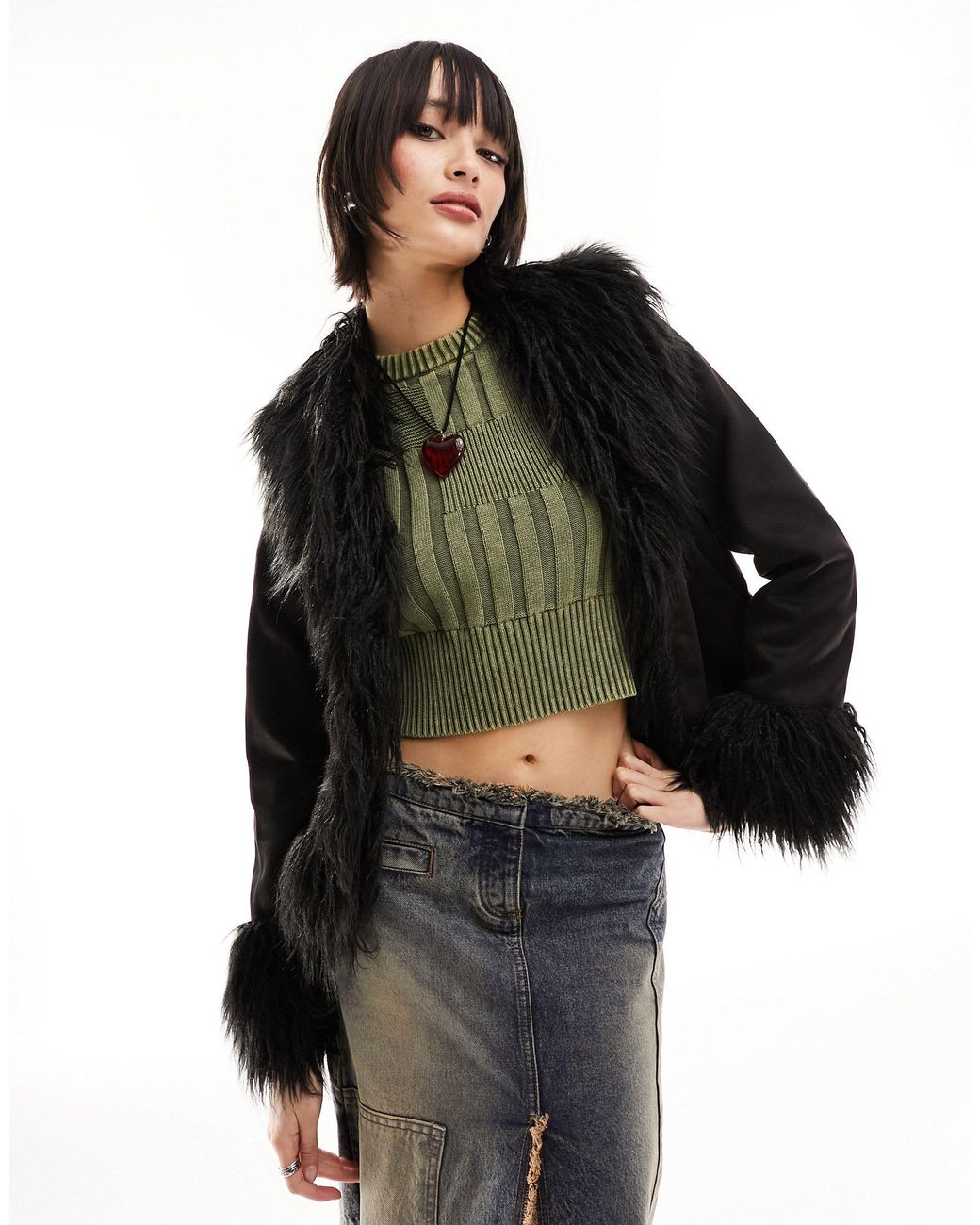 ONLY Suedette Jacket With Faux Fur Trim in Black Lyst
