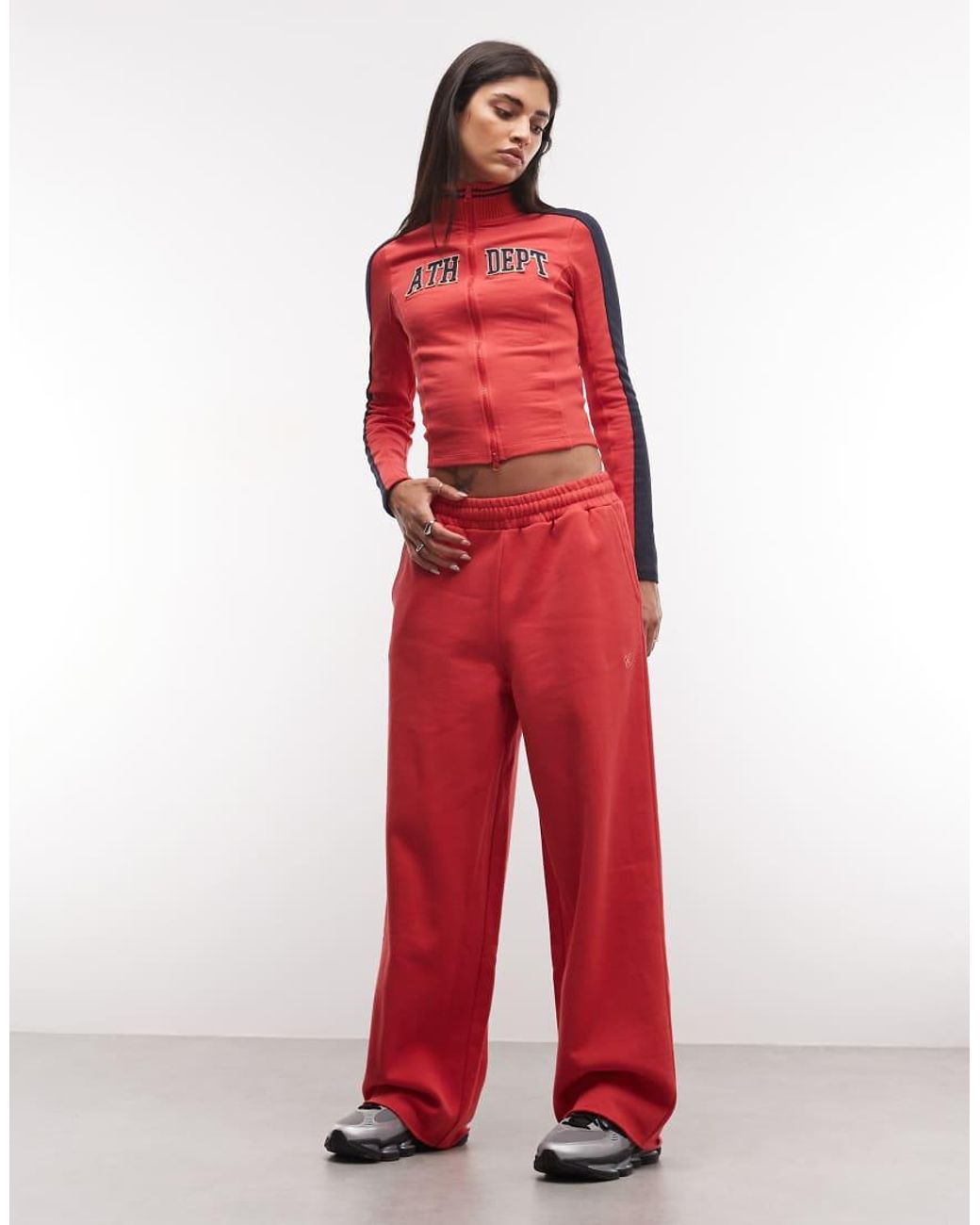 Collusion Red Long Sleeve Track Top With Varsity Embroidery