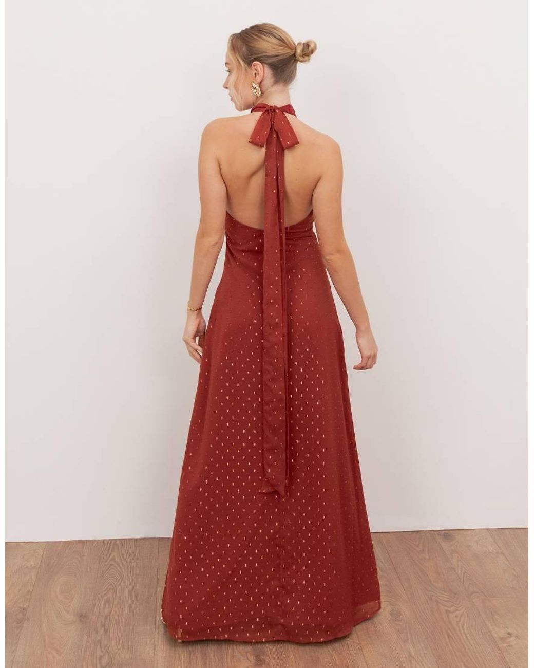 ANAYA Red Self-Tie Halter Neck Open Back Maxi Dress
