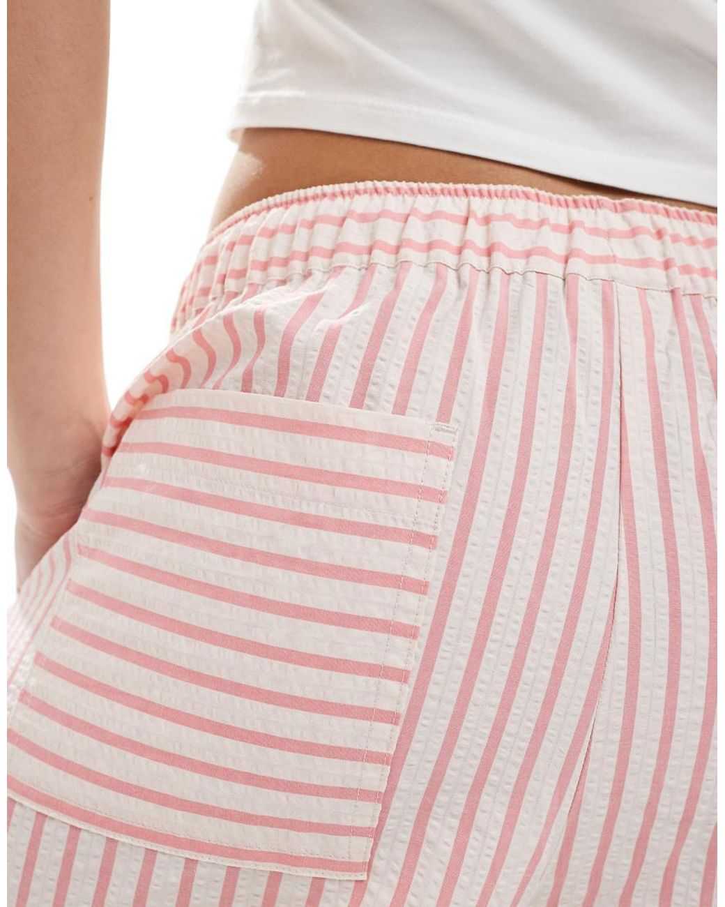 ASOS Pink Seersucker Pull On Barrel Leg Pants