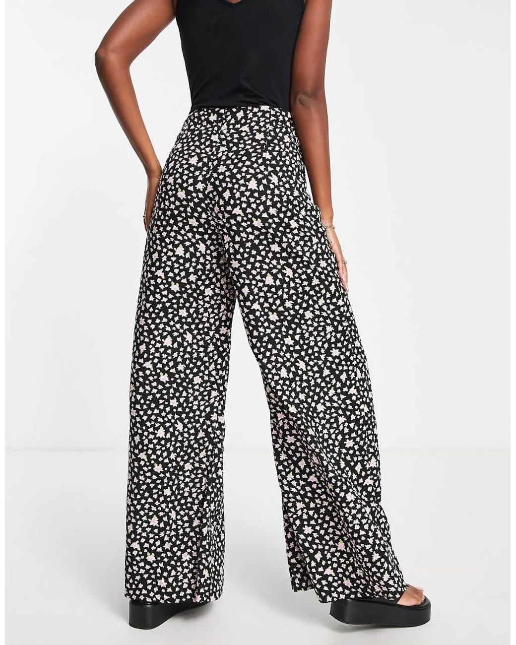 SELECTED Black Femme Floral Wide Leg Trouser