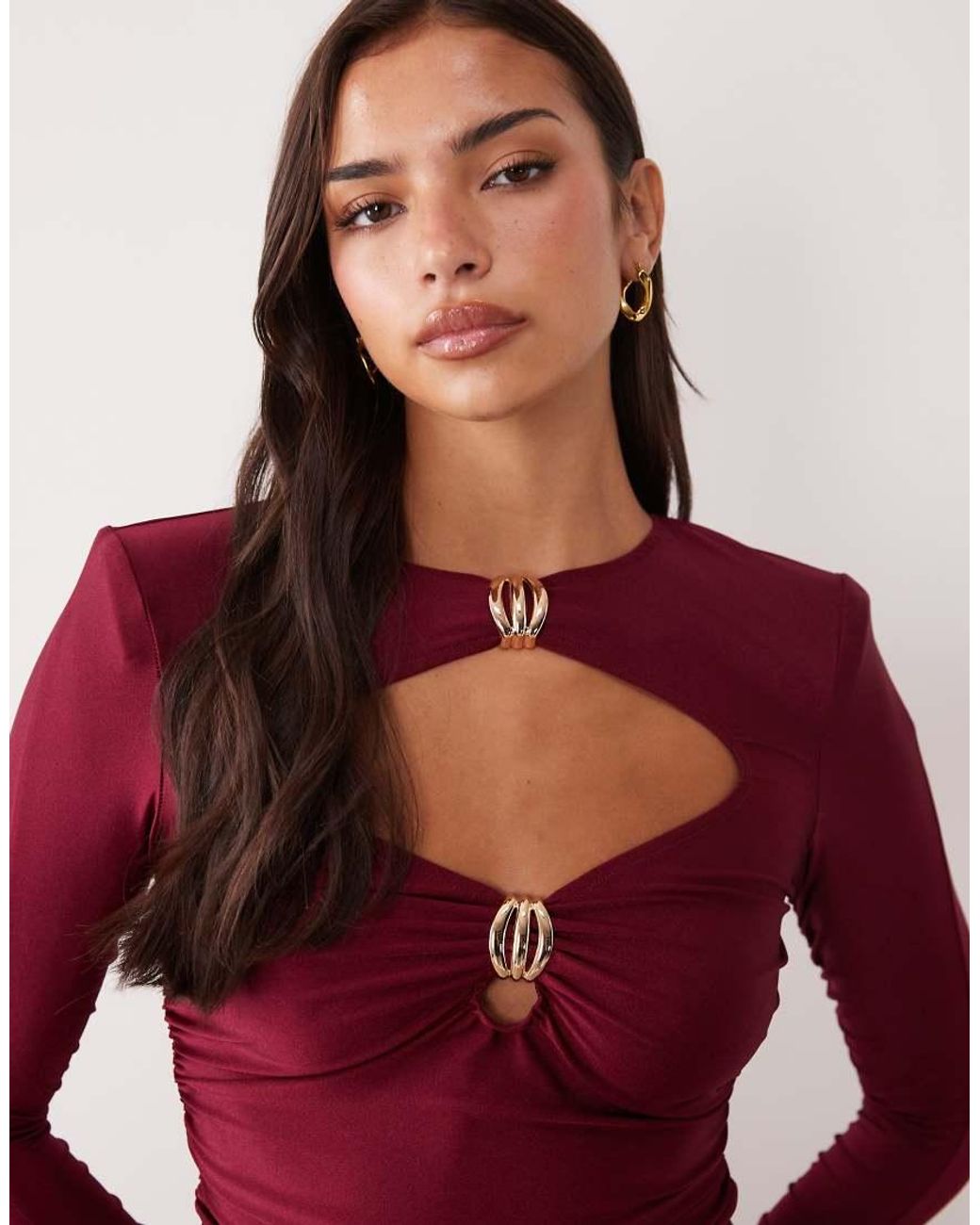 Ruched & Ready Red Sculpted High Shine Gold Hardware Detail Bodysuit Co-ord