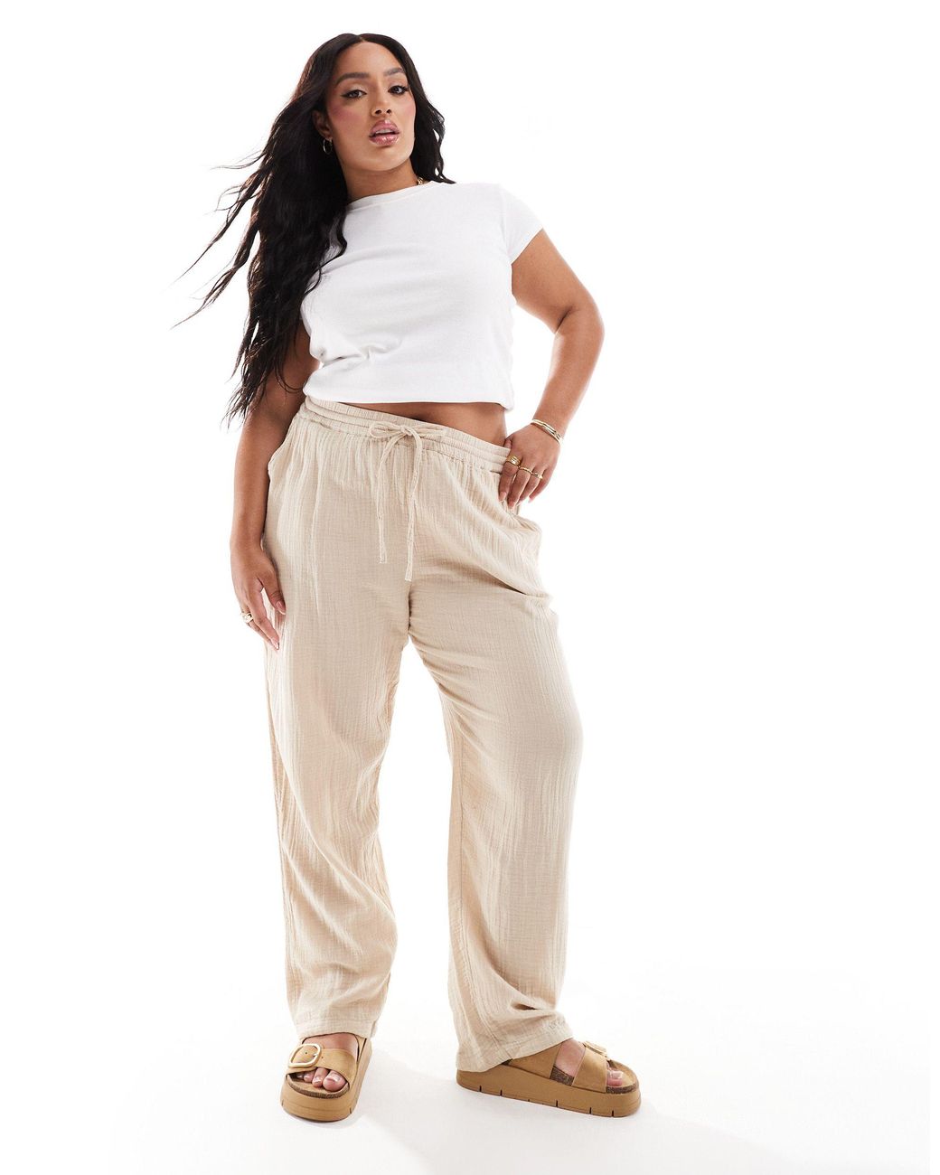 Pantalon ample beige hotsell
