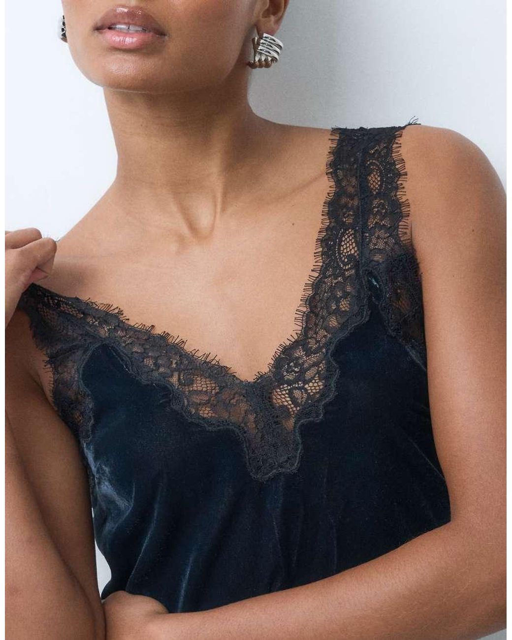 Abercrombie & Fitch Blue V Neck Lace Trim Midi Dress