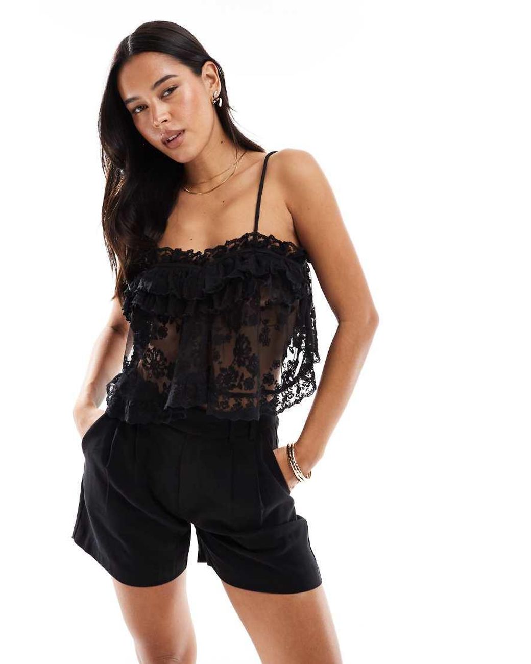 Miss Selfridge Black Premium Lace Baby Doll Top