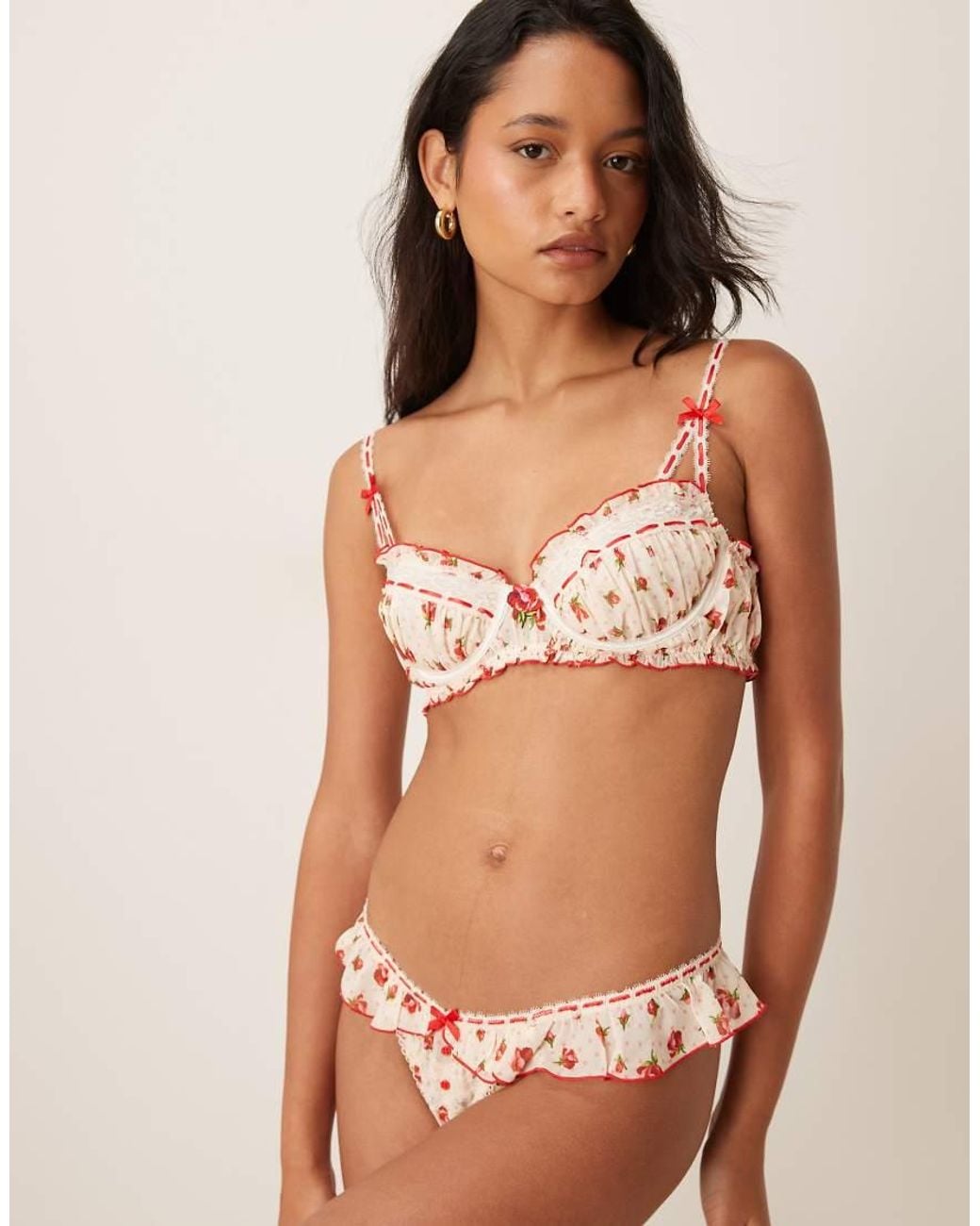 For Love & Lemons Brown Leah Floral Print Thong Co-Ord