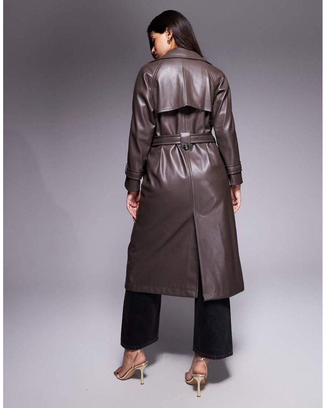 River Island Brown Faux Leather Faux Leather Trench Coat