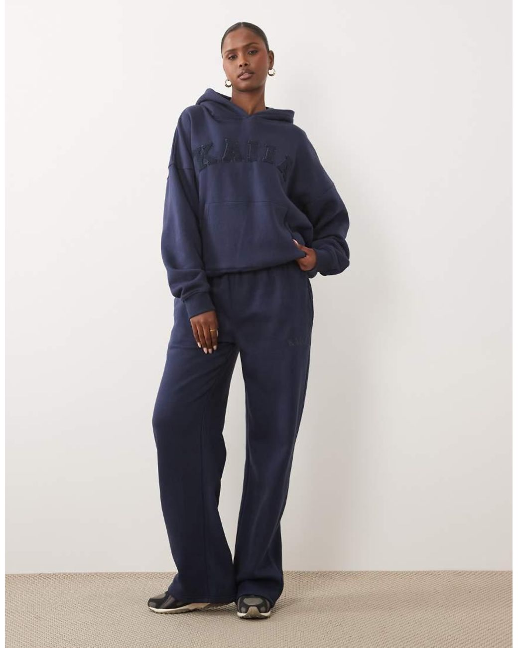 Kaiia Blue Cotton Rich Boucle Logo Oversized Hoodie