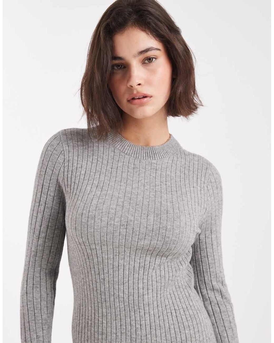 ONLY Gray Knitted Ribbed Mini Dress
