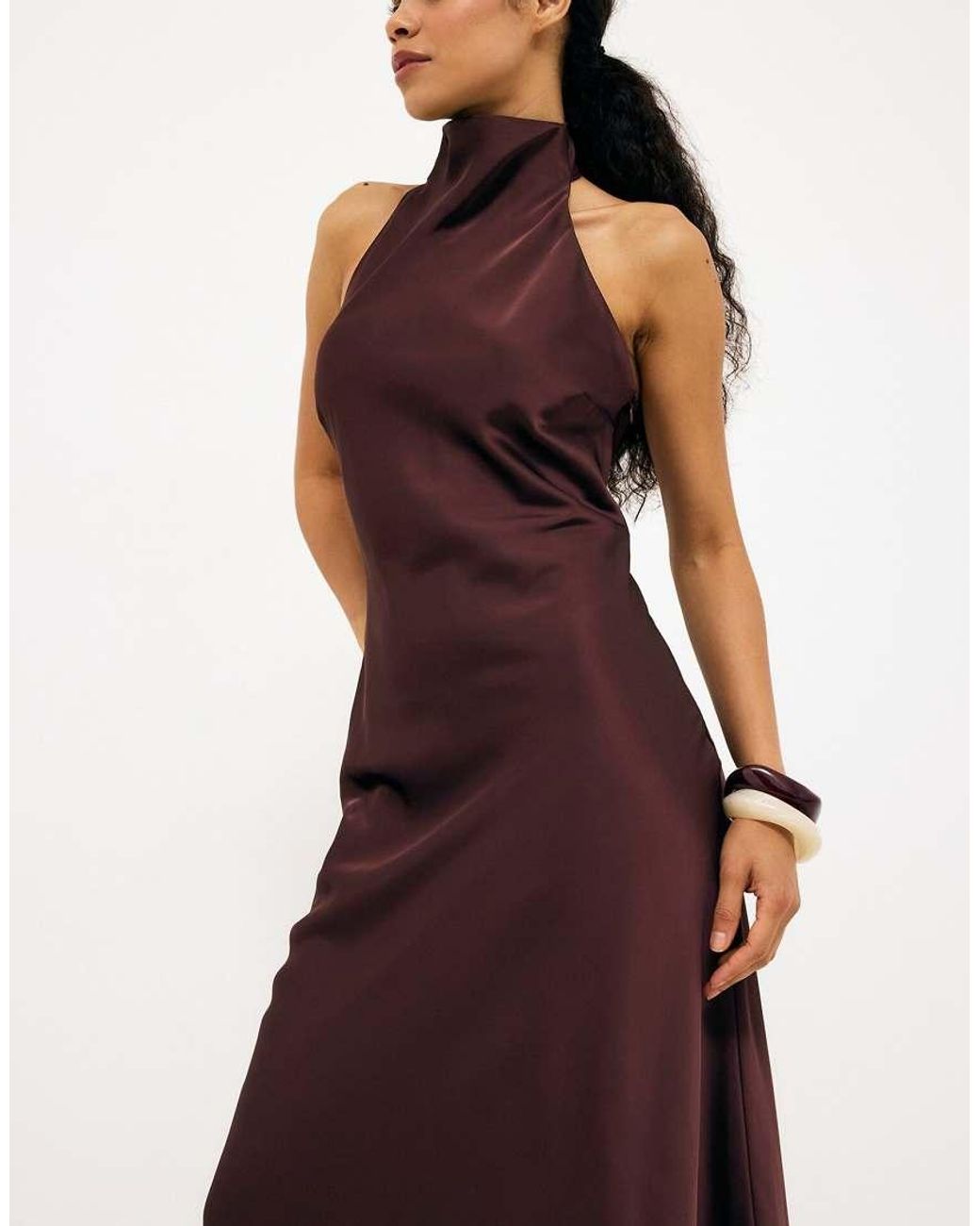 NA-KD Purple Halterneck Satin Maxi Dress
