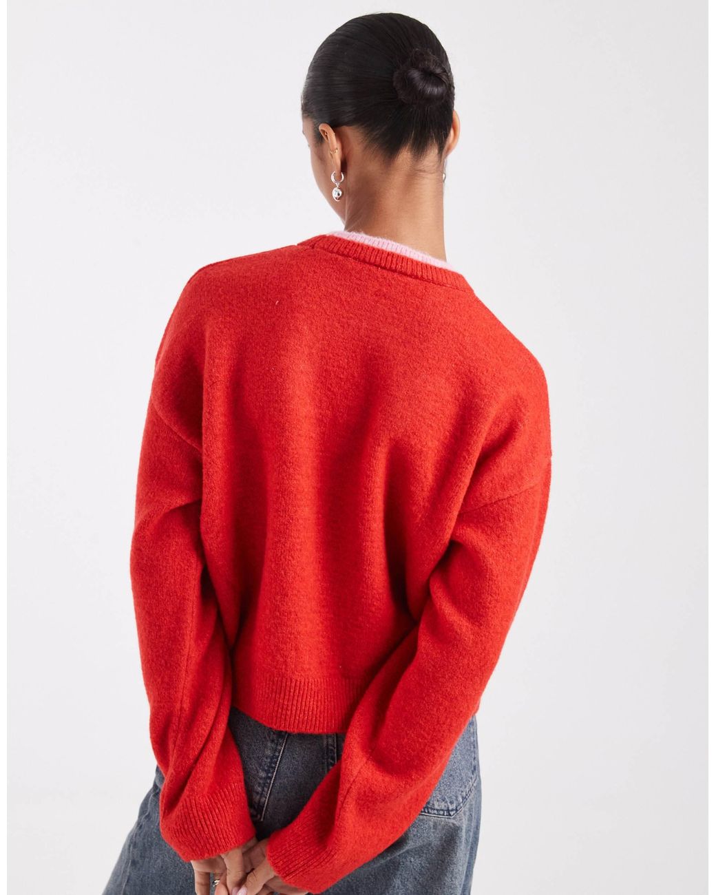 ASOS Red Knitted Crew Neck Jumper