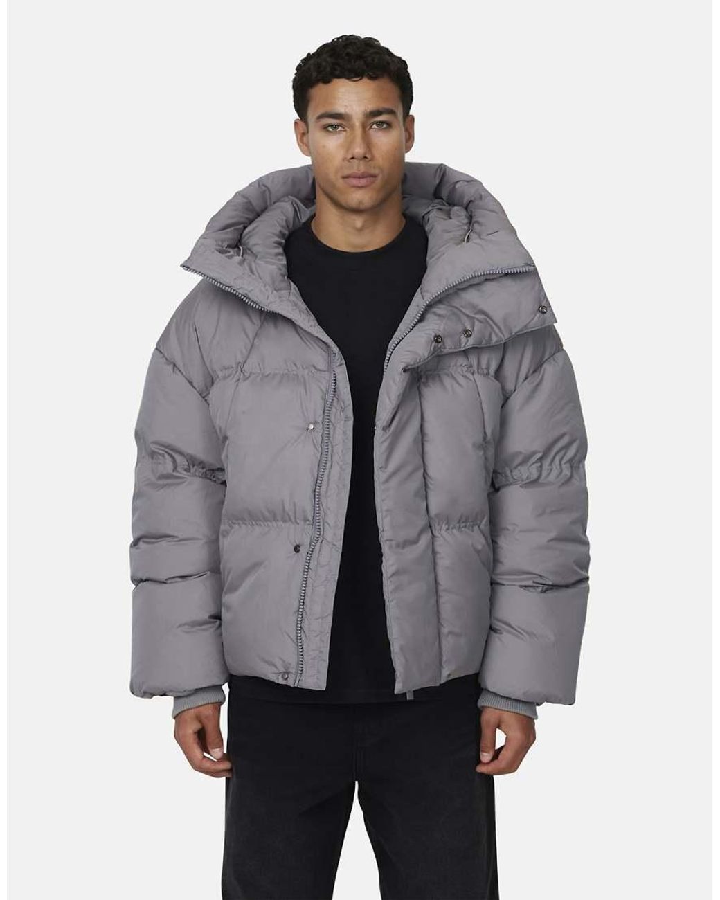 Good For Nothing Gray Panelled Puffer Jacket for men