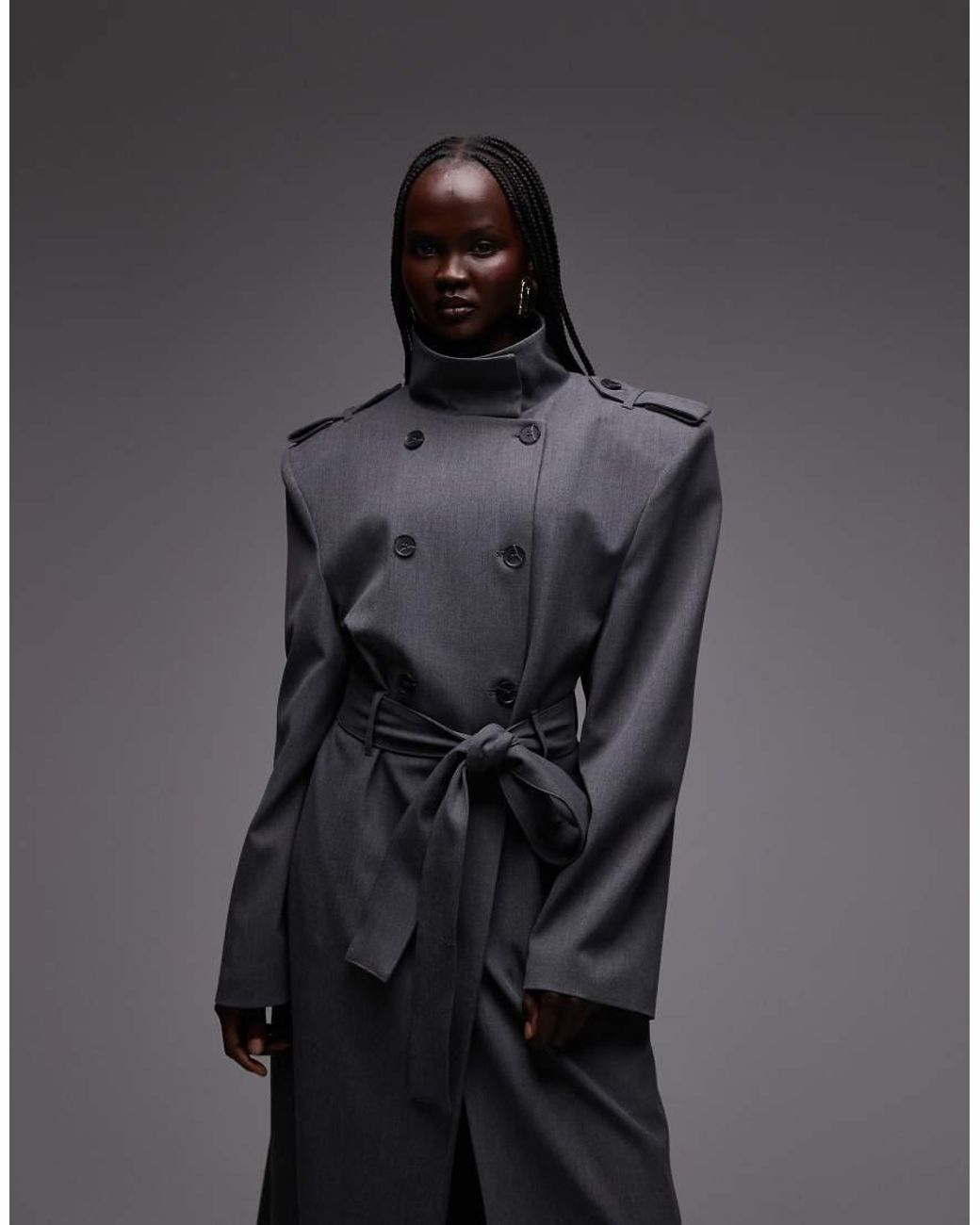 ASOS Black Shoulder Pad Tailored Trench Coat