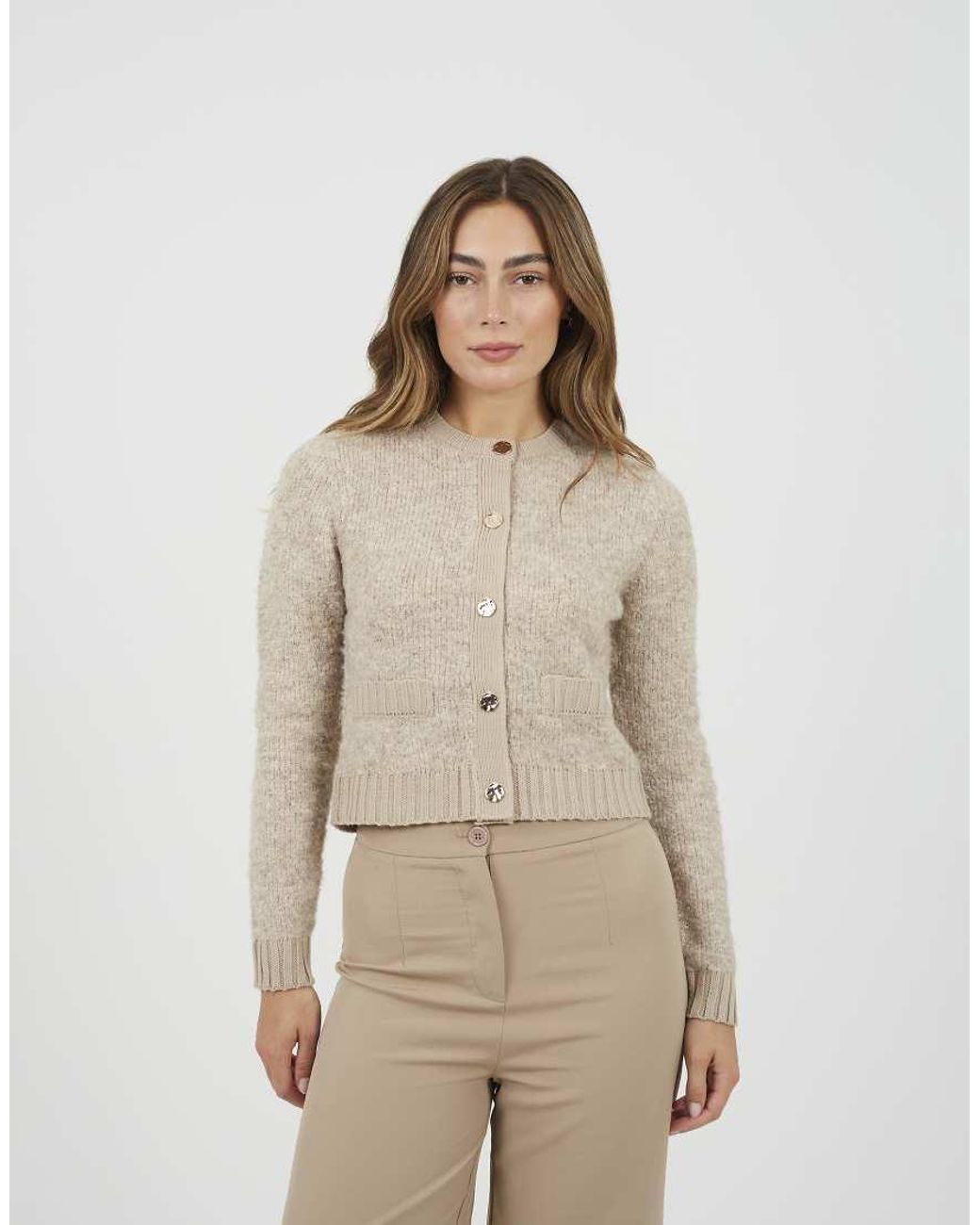 Brave Soul Natural Button Through Boucle Cardigan