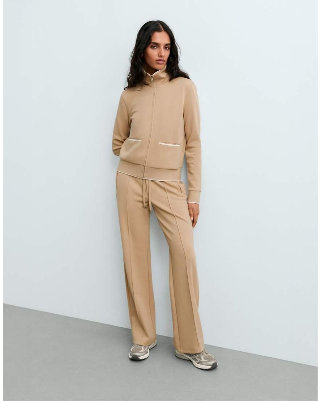 Oysho White Cotton Piqué Straight-leg Trousers