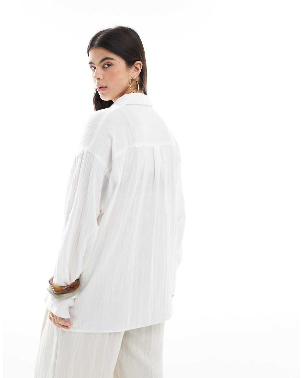 ASOS White Oversized Textured Cotton Shirt