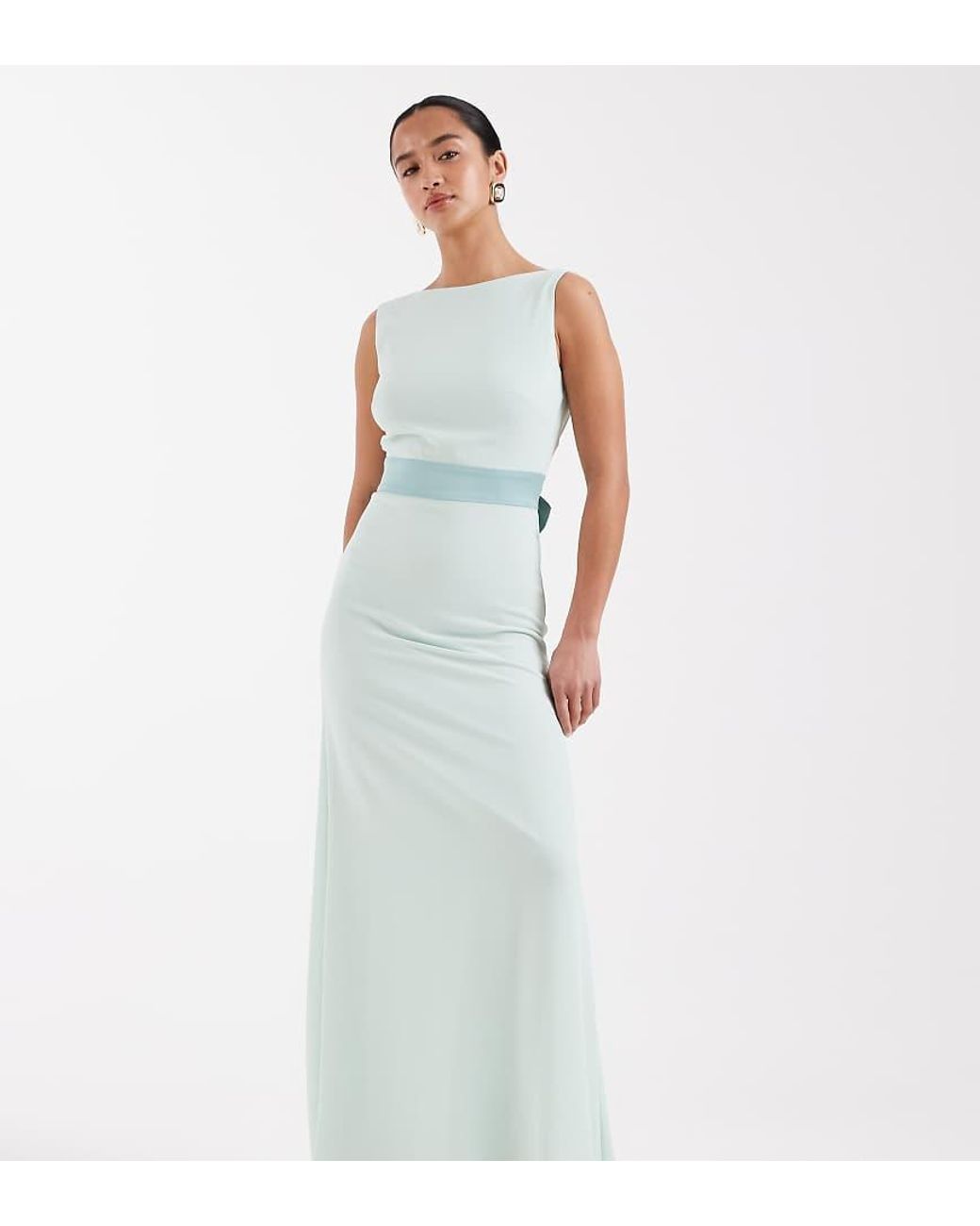 TFNC London Blue Bridesmaids Chiffon Maxi Dress With Satin Bow