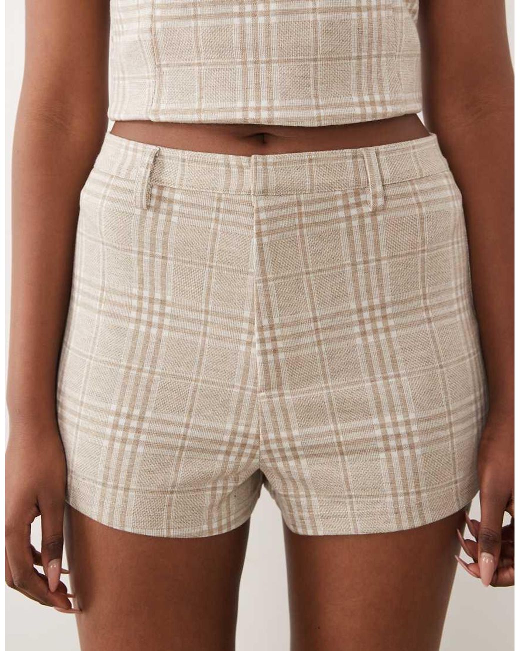 ASOS Natural Mix & Match Brushed Herringbone Mini Shorts
