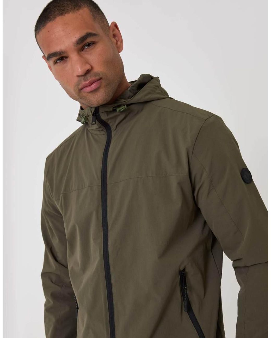 Threadbare Green Showerproof Ripstop Hooded Jacket for men
