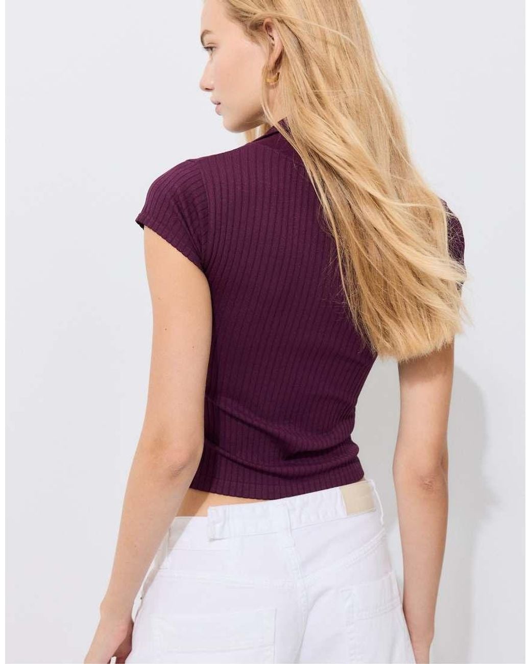 Stradivarius White Basic Seamless Polo T-shirt