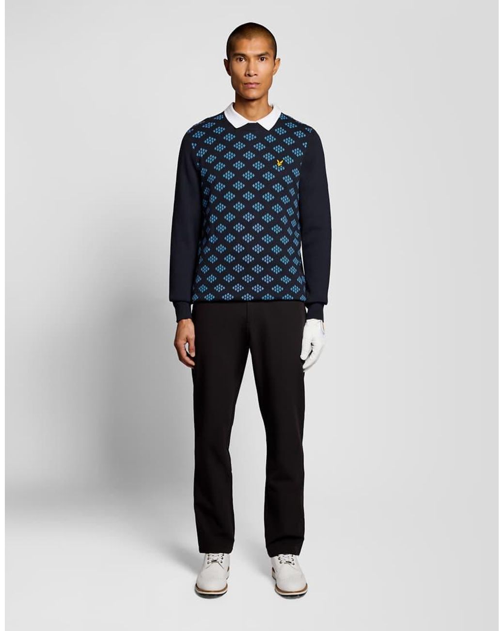 Lyle & Scott Blue Mid Knits Golf Crew Neck Cotton Argyle Jumper for men