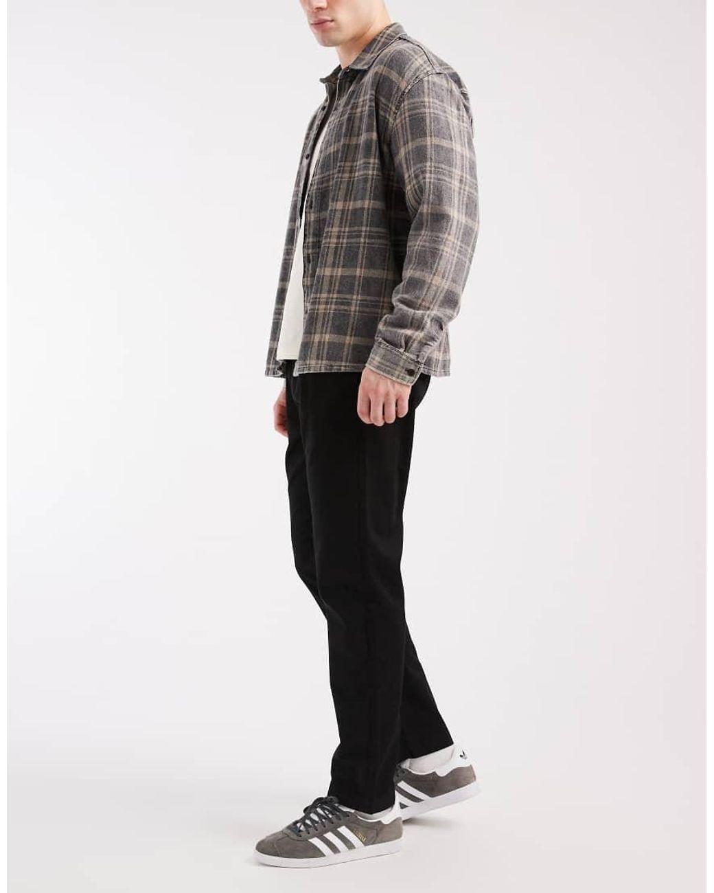 Brave Soul Black Cotton Twill Trousers With Elasticated Waist for men
