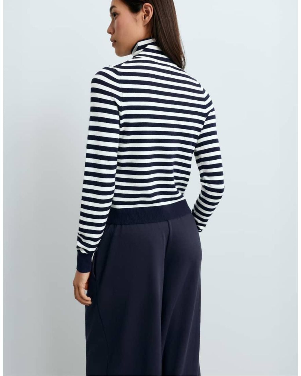 Oysho Blue Striped High-Neck T-Shirt