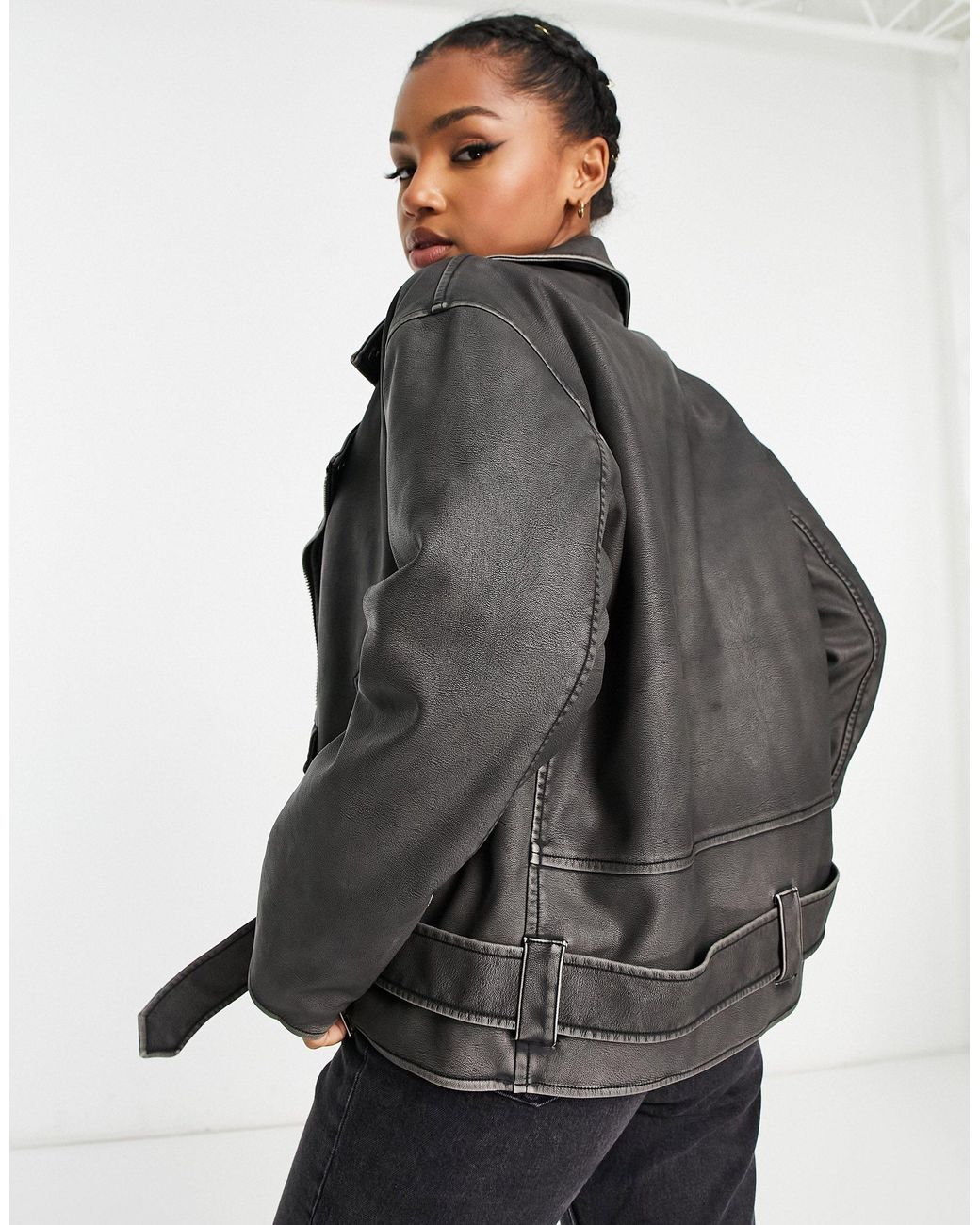 Miss Selfridge faux leather biker jacket in black