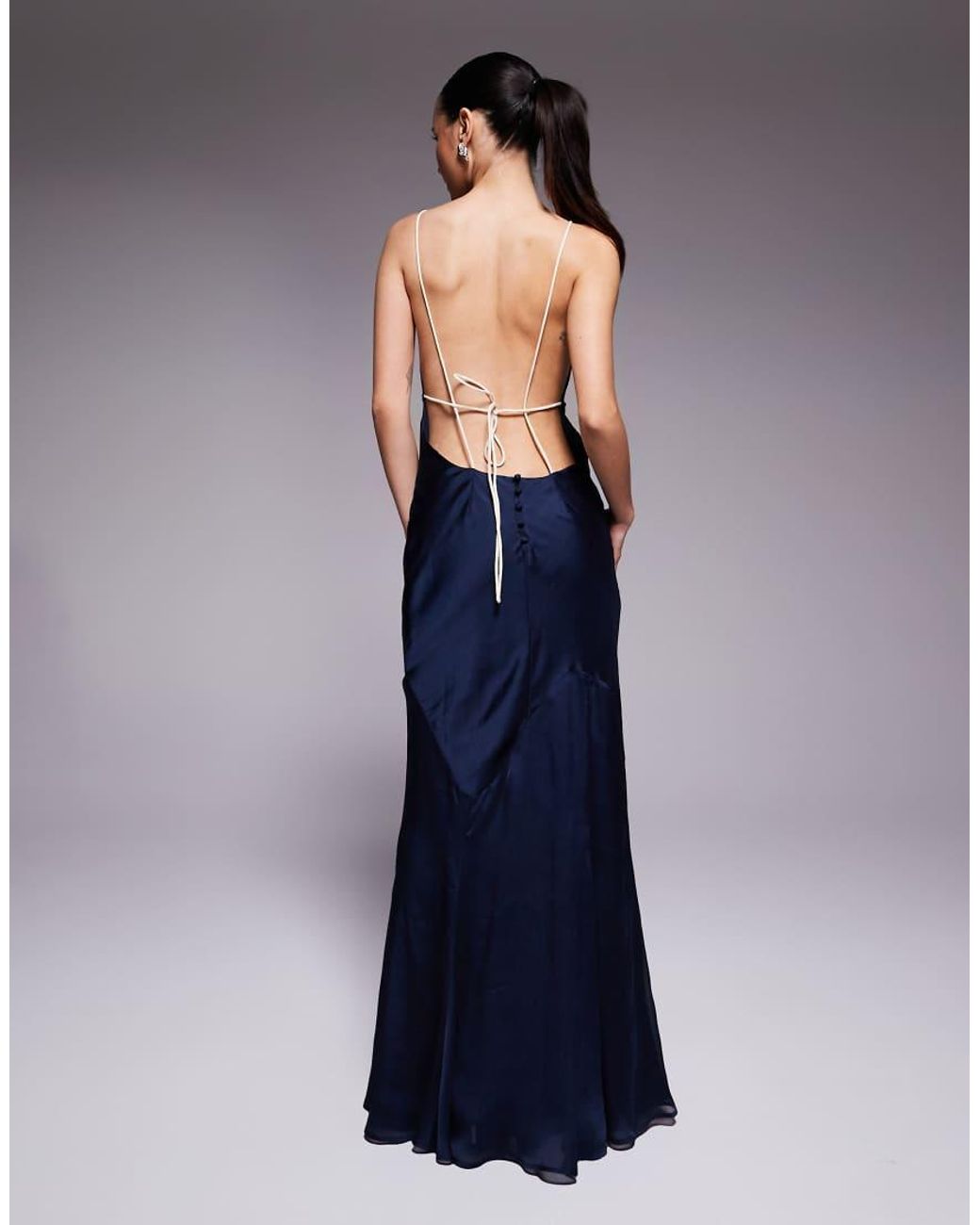 ASOS Blue Asos Design Petite High Neck Satin Bias Fishtail Maxi Dress