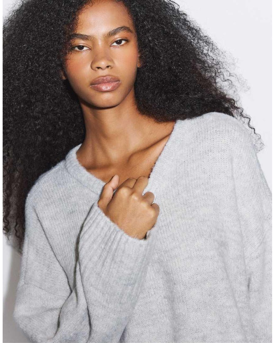 Stradivarius Blue V-neck Knit Sweater