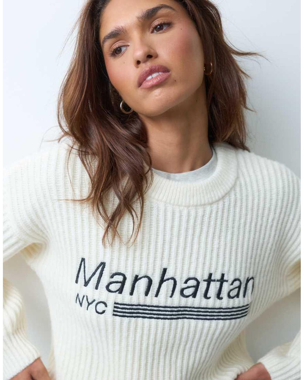 The Frolic Gray Exclusive 'manhattan Nyc' Logo Chunky Knit Sweater
