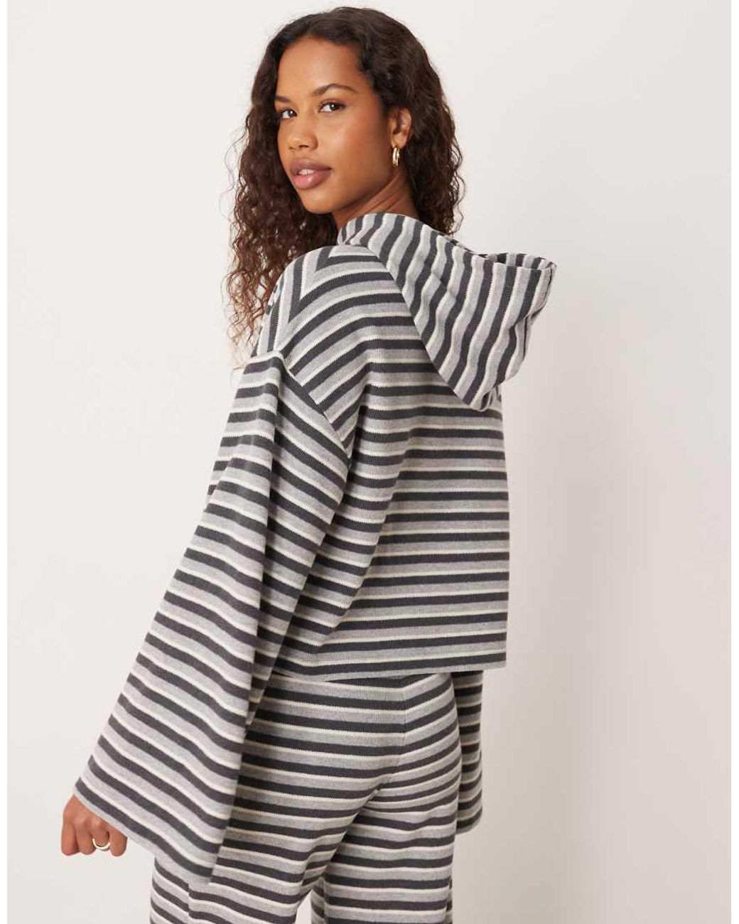 ASOS White Brushed Stripe Pull Over Hoodie Co Ord Top