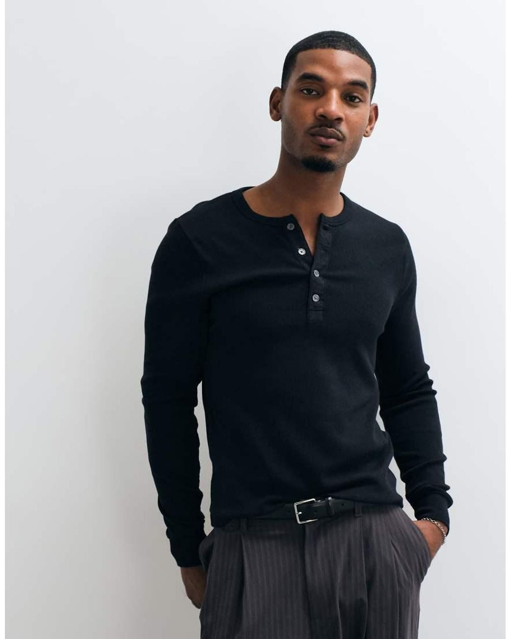 Abercrombie & Fitch Blue Slim Fit Long Sleeve Ribbed Henley Top for men