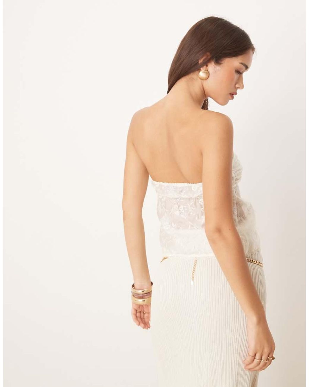 Motel White Gretali Flocked Floral Bandeau Top