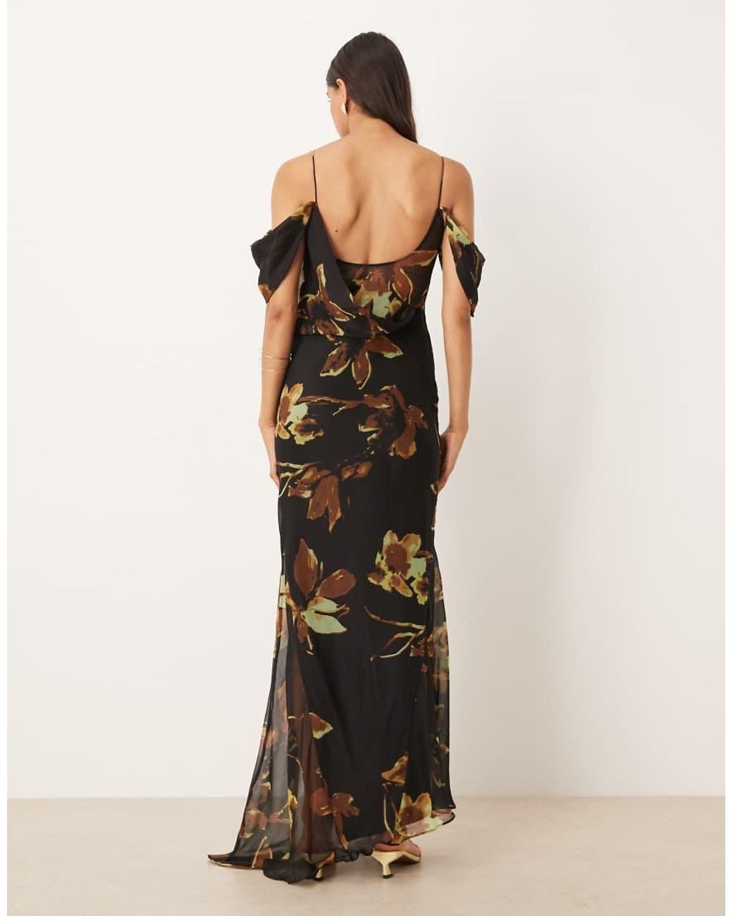 ASOS Multicolor Drape Front Chiffon Maxi Dress