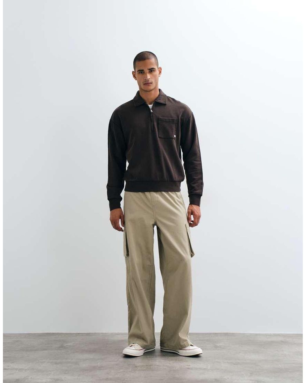Farah Black Bellvue Half Zip Garment Dye Pocket Logo Polo for men