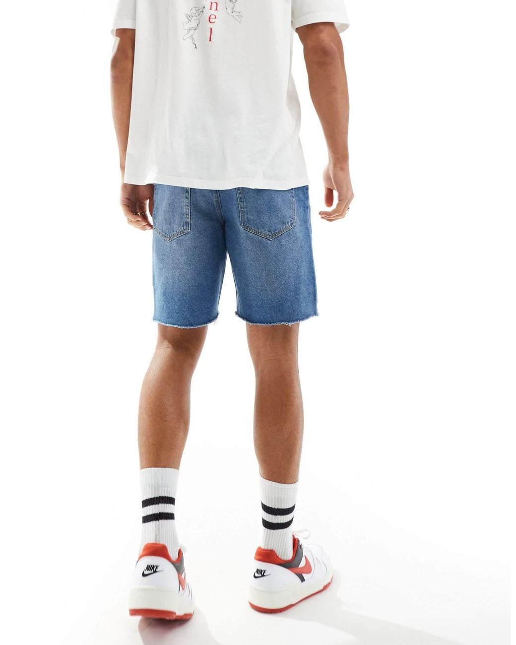 ADPT Blue Wide Fit Cut Off Denim Shorts for men