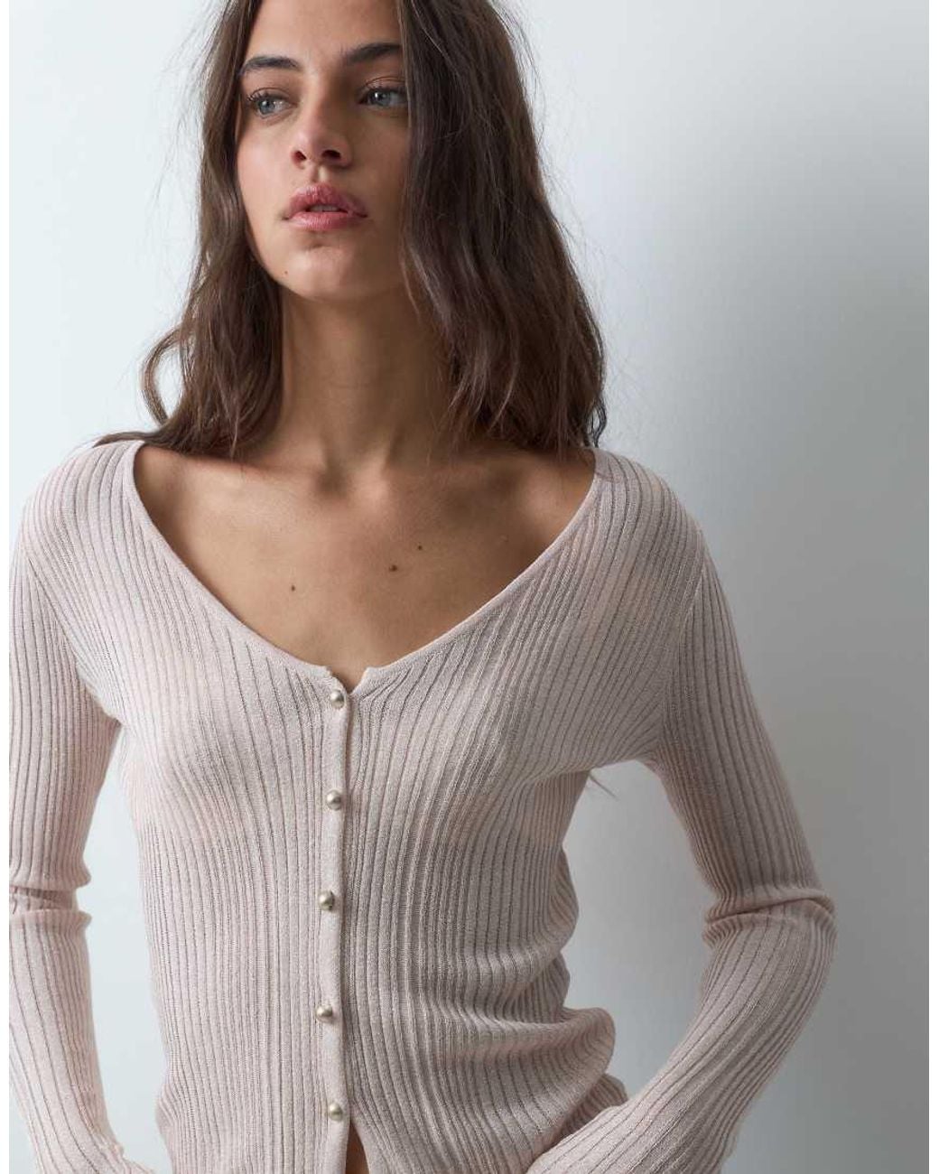 Miss Selfridge Blue Metallic Button Through Cardigan