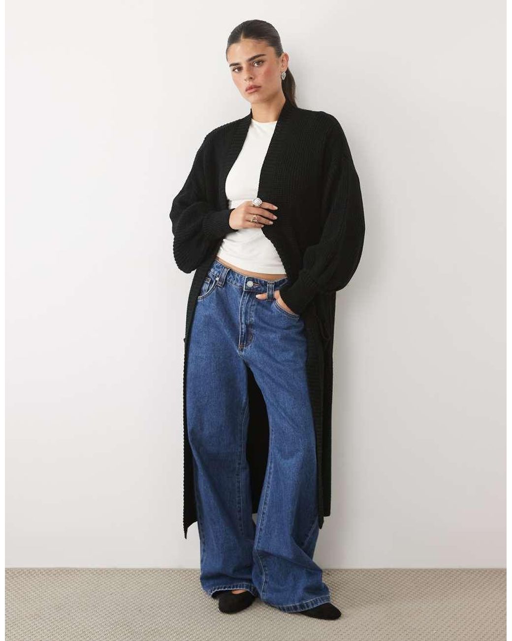Missy Empire Blue Balloon Sleeve Oversized Maxi Cardigan