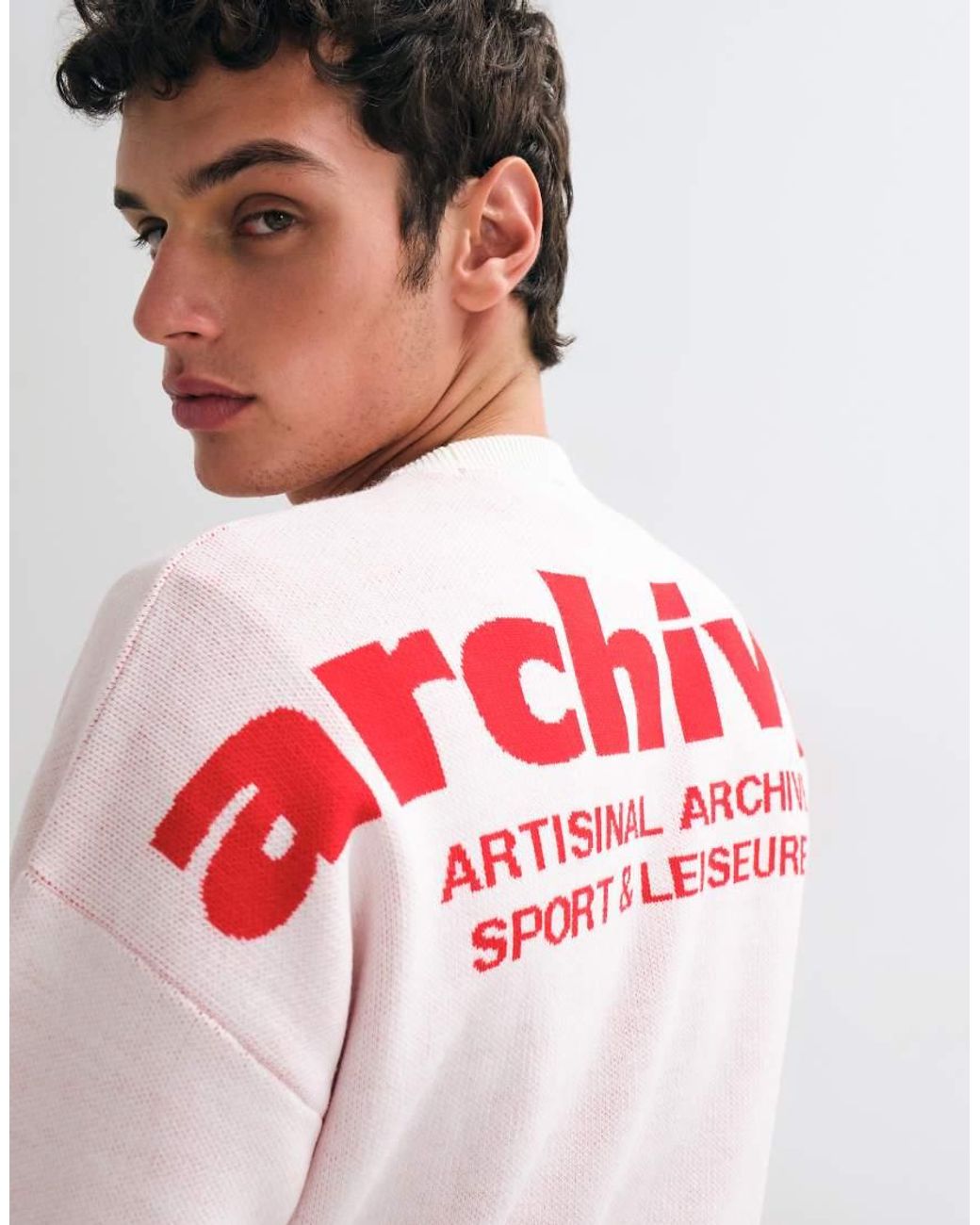 ASOS Natural Oversized Knitted Sweater With Archives Back Print for men