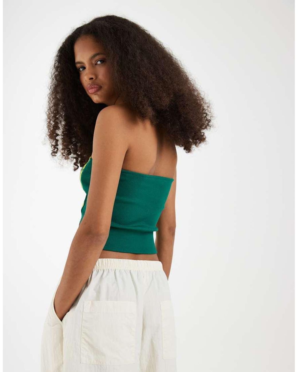 JJXX Green Brazil Ribbed Bandeau Top