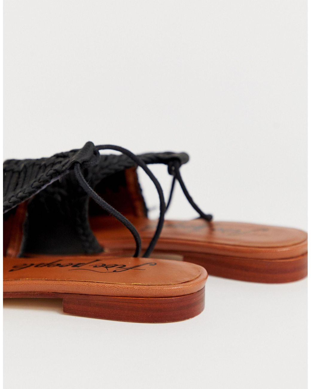 Free People Dana Leather Woven Flat Mules With Ankle Ties in Black | Lyst