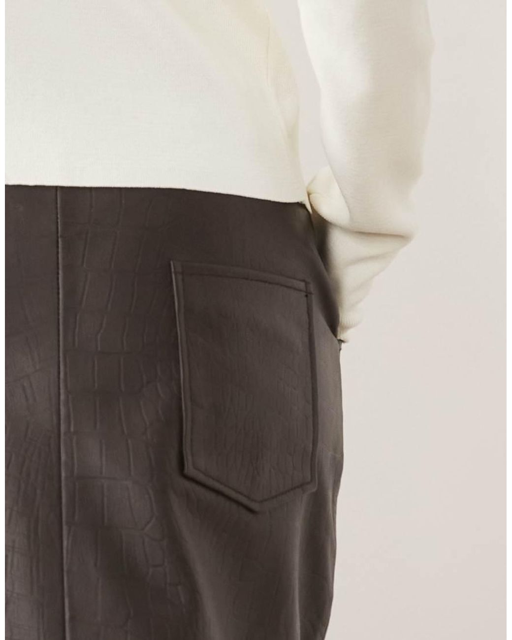 Barney's Originals Natural Crocodile Embossed Real Leather Skirt
