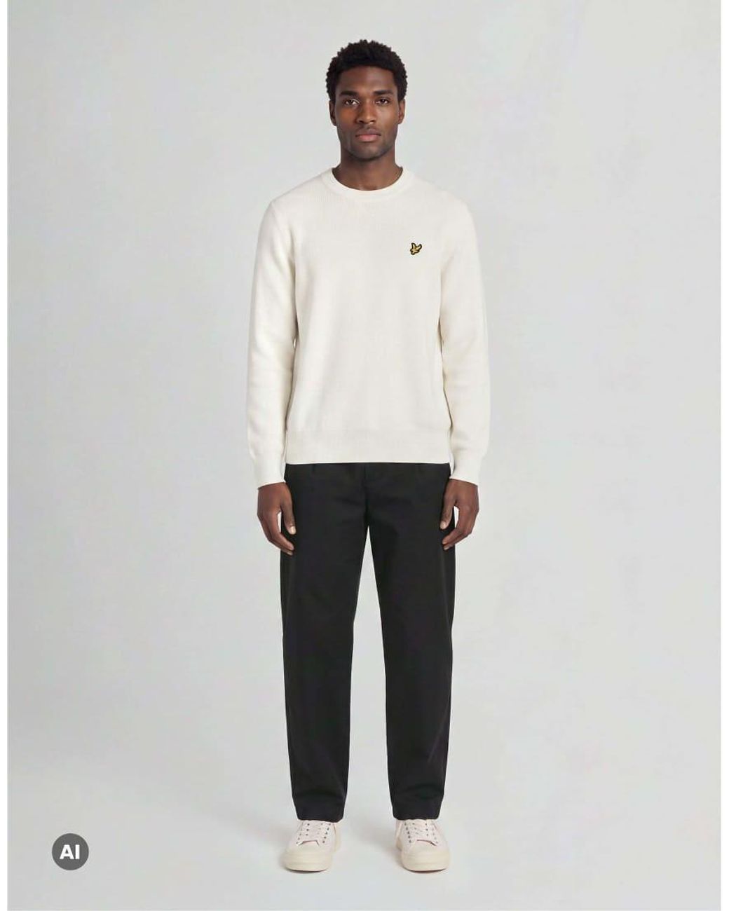 Lyle & Scott White Mid Knits Relaxed Uv Reactive Crew Neck Jumper for men