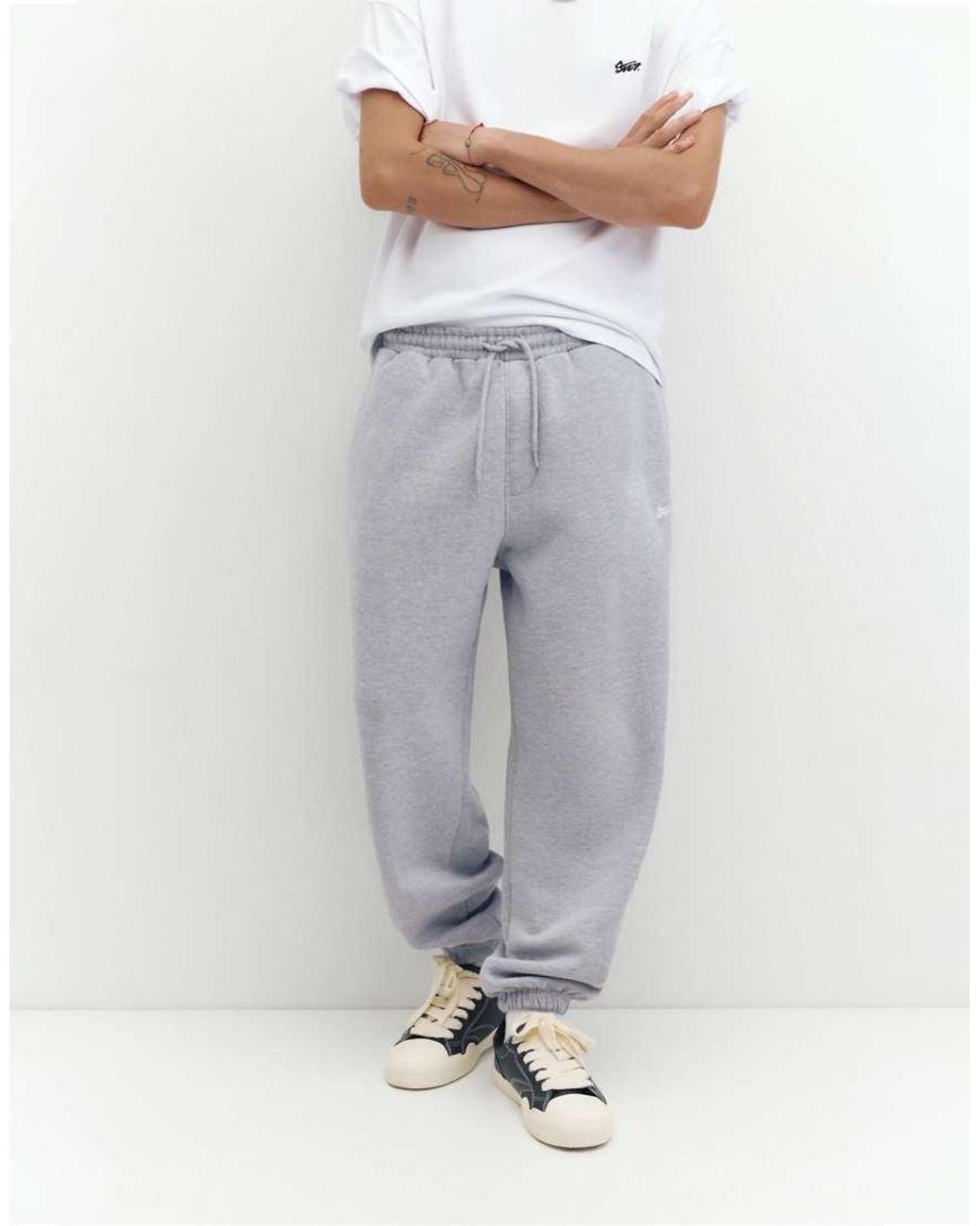 Pull&Bear White Stwd joggers for men