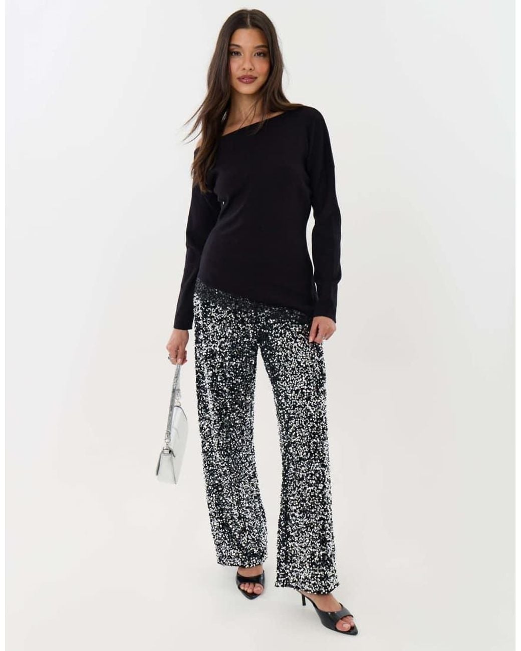 Threadbare Black Lace Hem Slash Neck Jumper