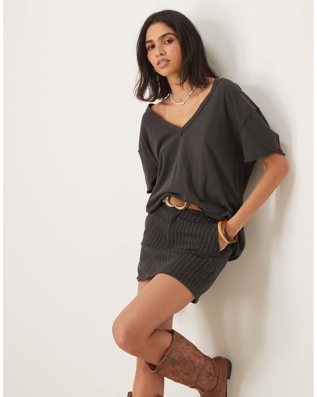 Free People Black Nina V-neck Oversized T-shirt